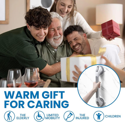 LEVERLOC 2 Pack Shower Grab Bars for Bathtubs and Showers, Easy to Install Suction Shower Handles for Bathroom Removable Handrails for Seniors Elderly Heavy Duty Safety Grip Waterproof Drill Free Gray